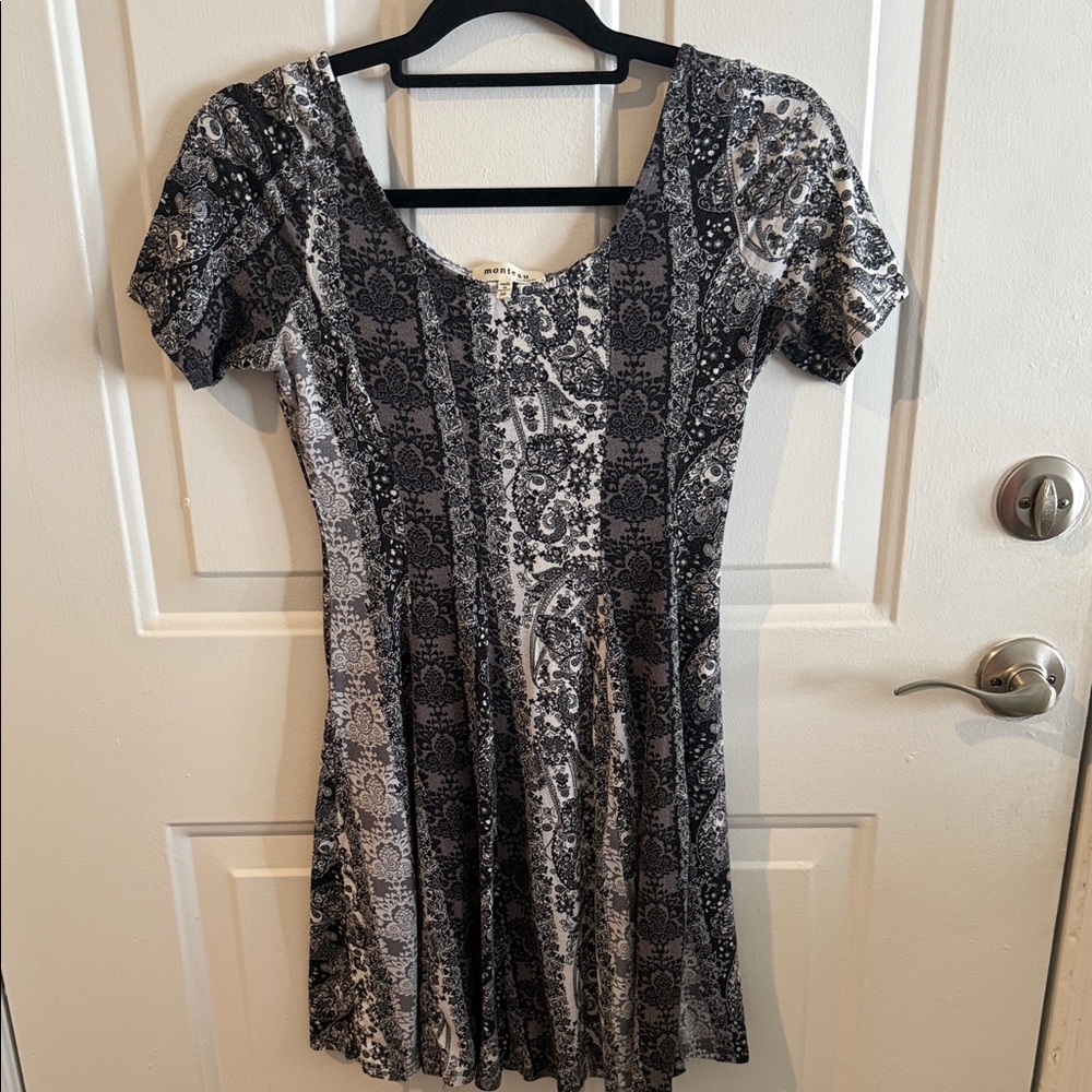Elegant Black and White paisley Patterned fit and flare Mini Dress